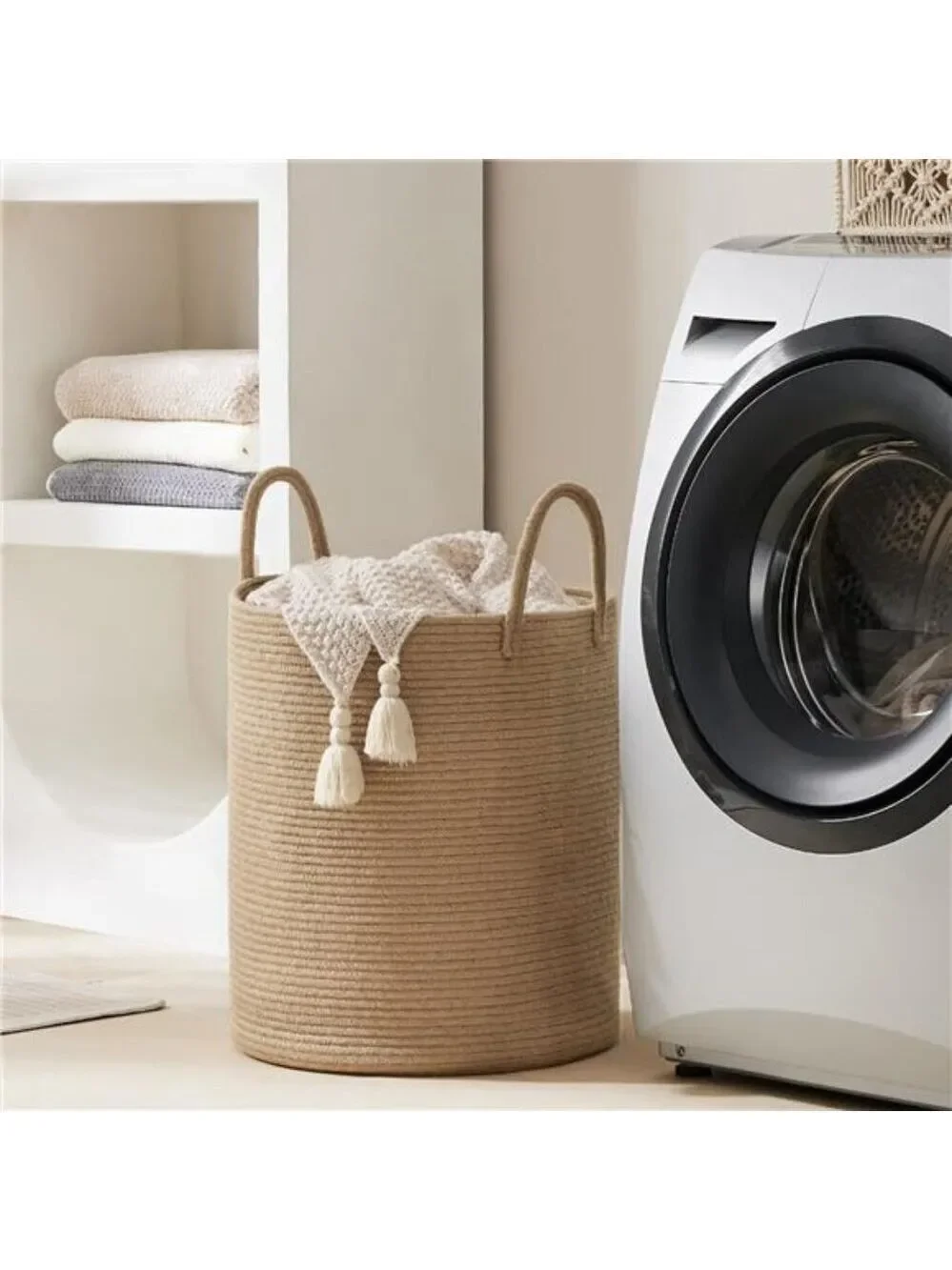 Large Jute Rope Laundry Basket 58L Tall Woven Hamper Storage for Bedroom